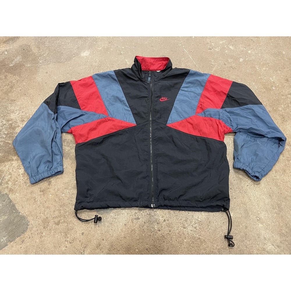Vintage Nike Jacket Mens Medium Black Red Blue Colorblock Windbreaker 90s